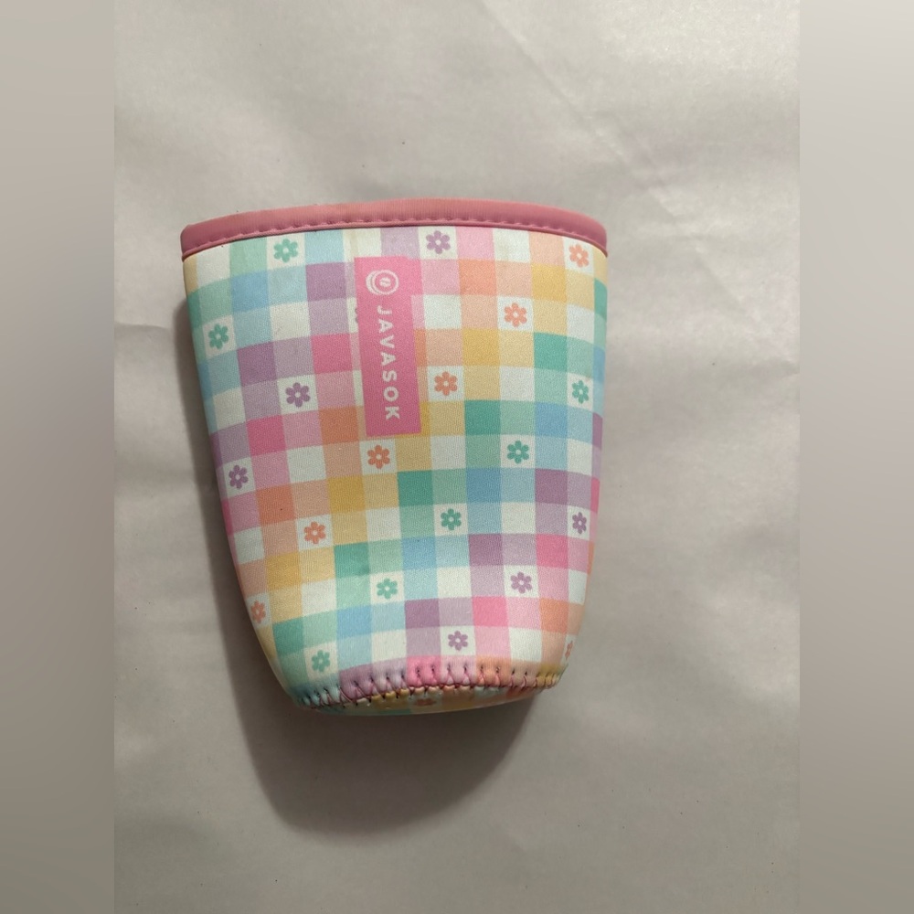 Javasok Medium Pastel Check Neoprene Cup Sleeve - Pink